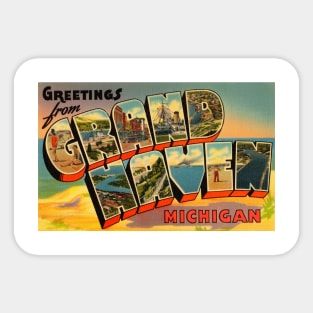 Greetings from Grand Haven, Michigan - Vintage Large Letter Postcard Sticker